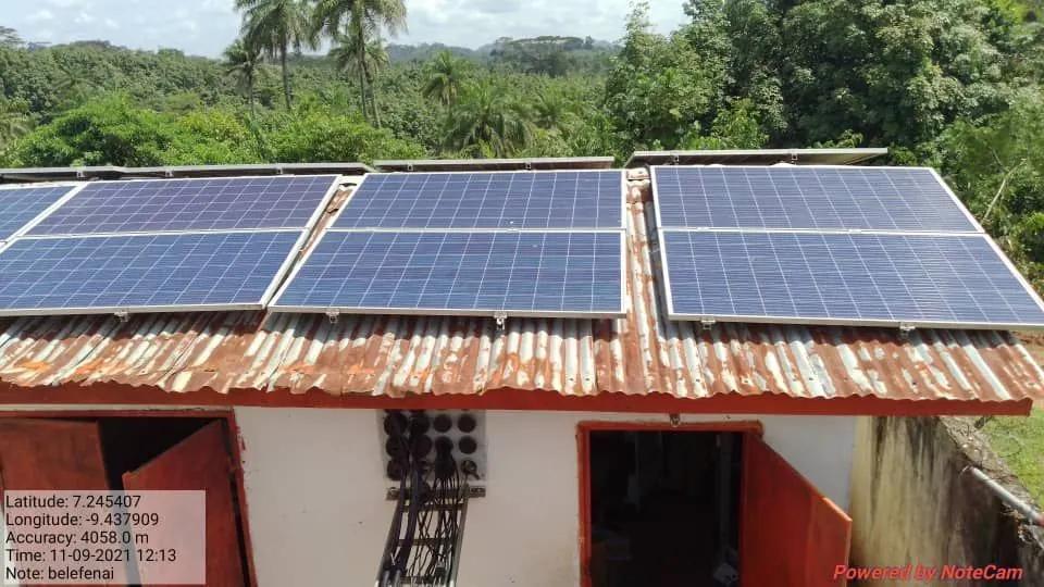 Solar array installed on the roof of a rural building
