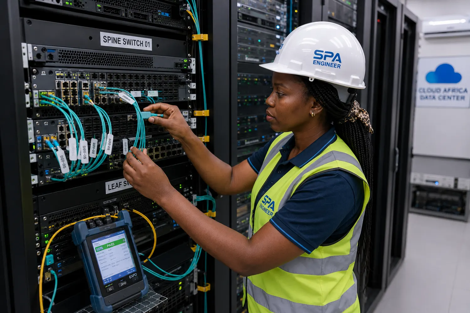 Spine switch and structured cabling in a data centre aisle