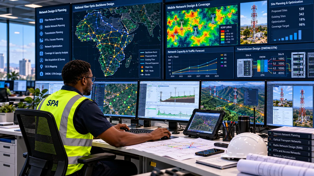 Engineer planning a backbone route on a mapping workstation